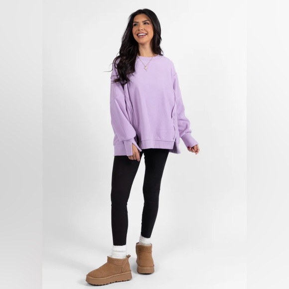 Pink Lily Scouted Out Purple Oversized Fleece Sweatshirt Size Small NWOT - Picture 2 of 9